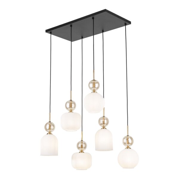 Hängelampe Modern Glas Schwarz Gold Weiß E14 6-flammig