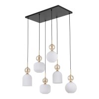 H&auml;ngelampe Modern Glas Schwarz Gold Wei&szlig; E14 6-flammig