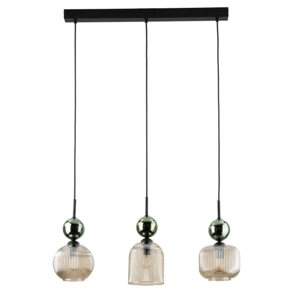 Dekorative Pendelleuchte Glas 3-flammig E14 Grün Cognac