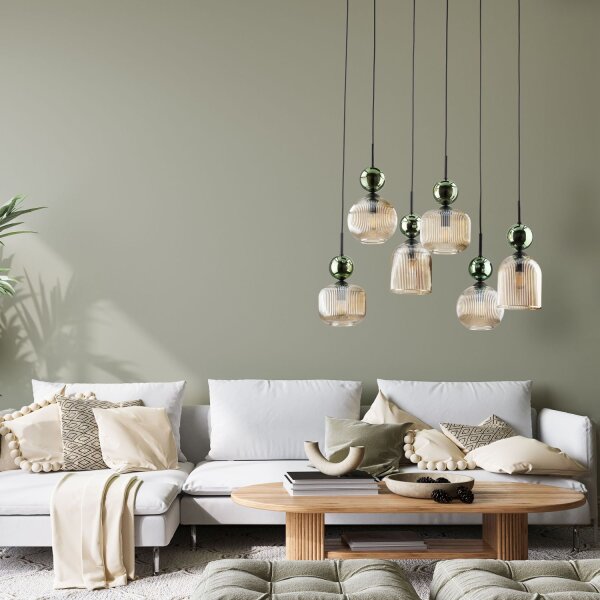 Pendelleuchte Grün Cognac Glas B:65 cm E14 6-flammig