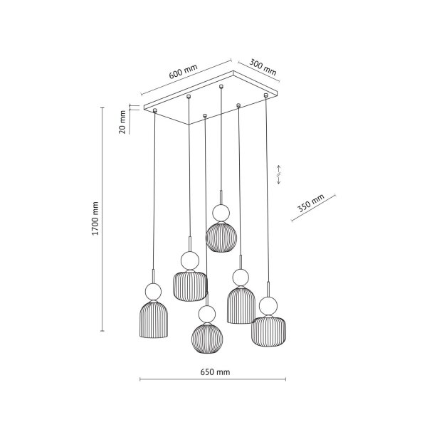 Pendelleuchte Grün Cognac Glas B:65 cm E14 6-flammig