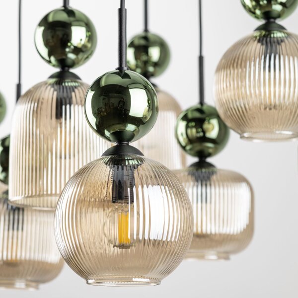 Hängelampe Grün Cognac Glas L:95 cm E14 8-flammig