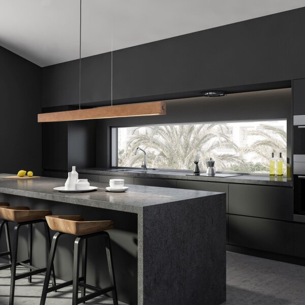 LED Pendelleuchte Schwarz 3000 K 126 cm Holz Nuss
