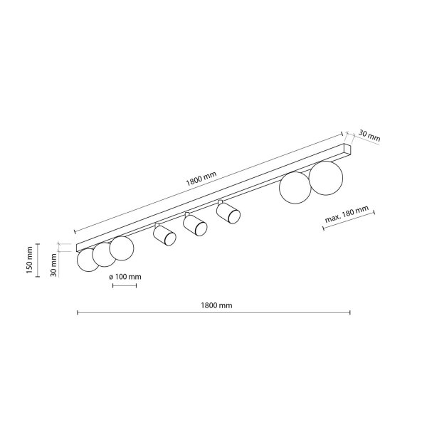 Deckenleuchte Schwarz Weiß Metall Glas 180 cm GU10 G9