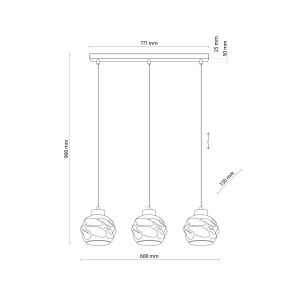 Hängelampe 3-flammig L:59 cm E27 Glas in Graphit