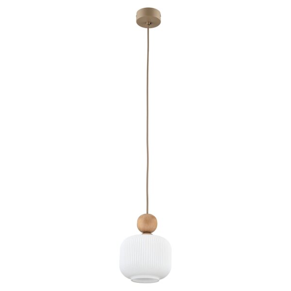 Pendelleuchte zeitlos Metall Weiß Ø15 cm E14 Holz Glas