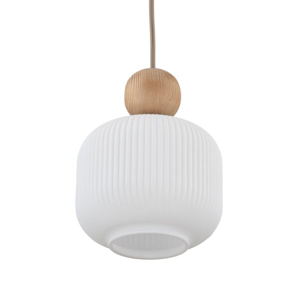 Pendelleuchte zeitlos Metall Weiß Ø15 cm E14 Holz Glas