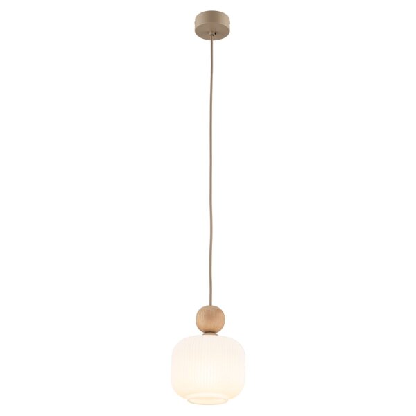 Pendelleuchte zeitlos Metall Weiß Ø15 cm E14 Holz Glas