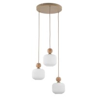 Pendelleuchte Metall Holz Glas Sandfarben B:35 cm E14
