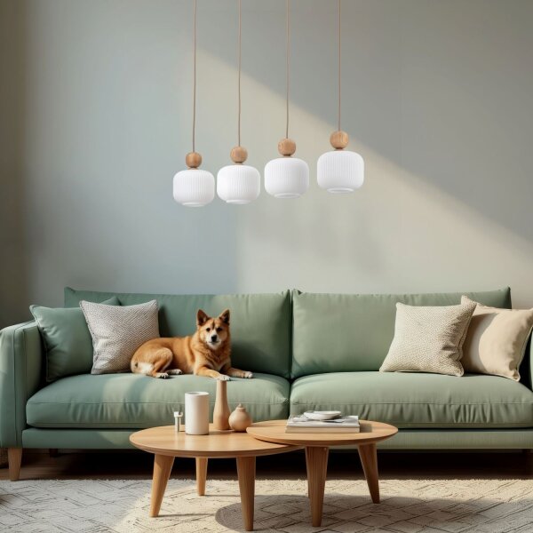 Pendelleuchte Weiß skandinavisch 80 cm Metall E14 Holz