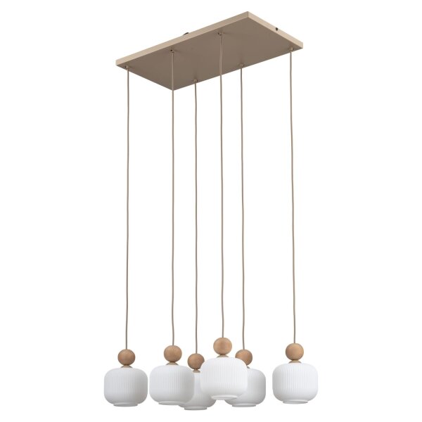 Pendelleuchte Metall Holz Glas Weiß E14 72 cm blendarm