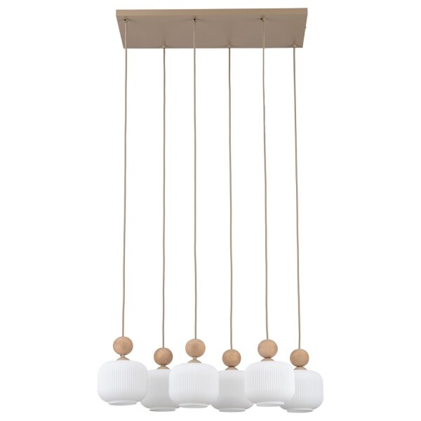 Pendelleuchte Metall Holz Glas Weiß E14 72 cm blendarm