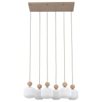 Pendelleuchte Metall Holz Glas Weiß E14 72 cm blendarm