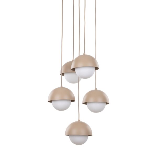 Pendellampe Glas Weiß B:32 cm Beige G9 Stahl 5-flammig