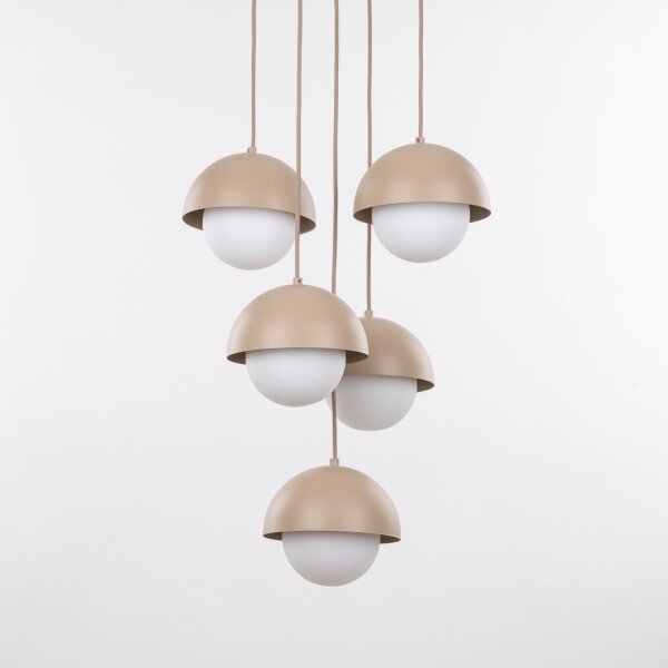 Pendellampe Glas Weiß B:32 cm Beige G9 Stahl 5-flammig