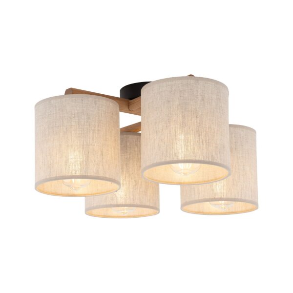 Deckenleuchte Schwarz modern 53 cm Holz E27 Stoff Beige