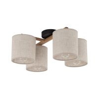 Deckenleuchte Schwarz modern 53 cm Holz E27 Stoff Beige