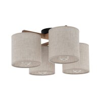 Deckenleuchte Schwarz modern 53 cm Holz E27 Stoff Beige
