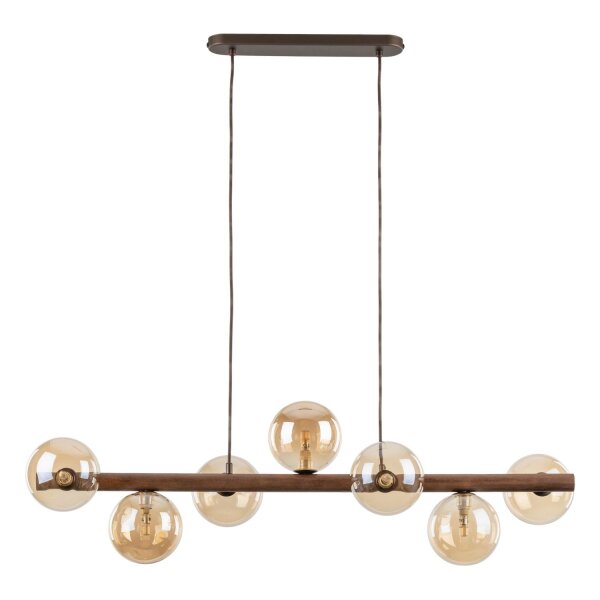Hängelampe modern Holz Braun 90 cm G9 Glas Bernstein