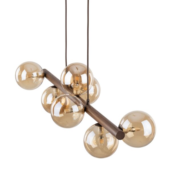 Hängelampe modern Holz Braun 90 cm G9 Glas Bernstein