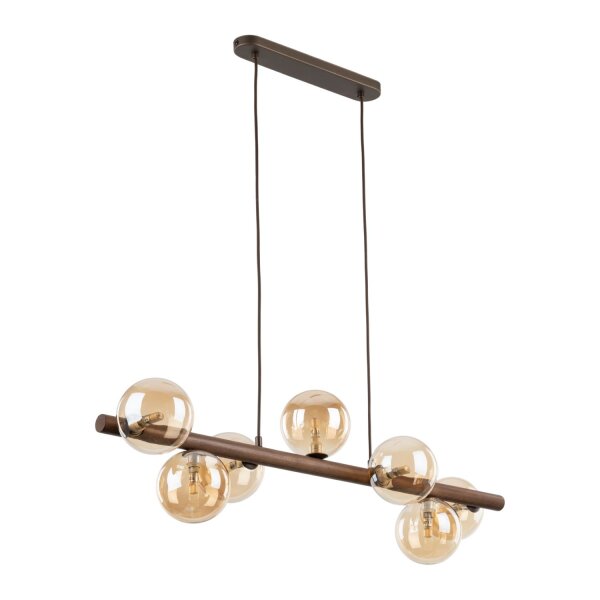 Hängelampe modern Holz Braun 90 cm G9 Glas Bernstein