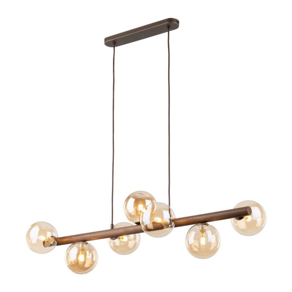 Hängelampe modern Holz Braun 90 cm G9 Glas Bernstein