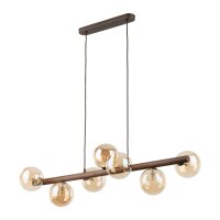 H&auml;ngelampe modern Holz Braun 90 cm G9 Glas Bernstein