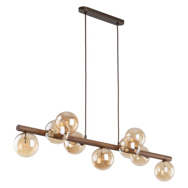 Pendelleuchte Holz zeitlos 117 cm Braun G9 Glas modern
