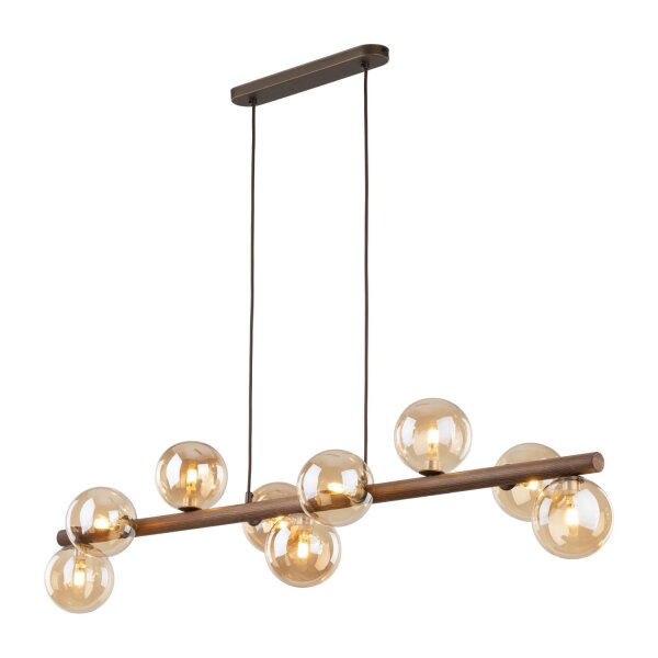 Pendelleuchte Holz zeitlos 117 cm Braun G9 Glas modern