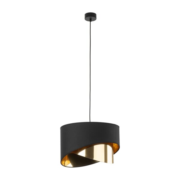 Hängelampe Schwarz Gold Ø 38 cm rund Stoff Metall E27 Modern
