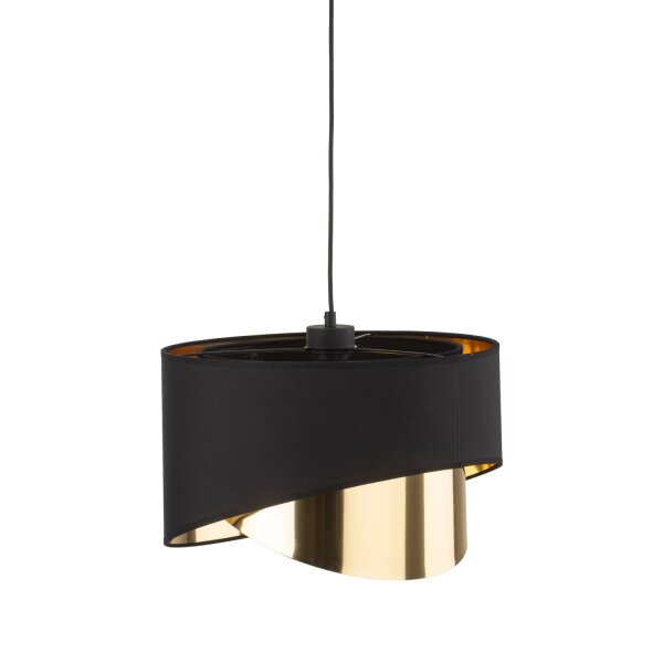 Hängelampe Schwarz Gold Ø 38 cm rund Stoff Metall E27 Modern