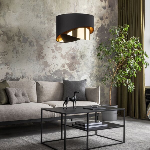 Hängelampe Schwarz Gold Ø 38 cm rund Stoff Metall E27 Modern