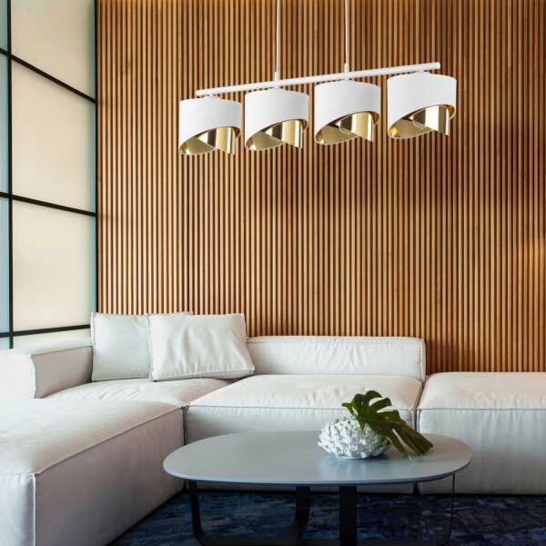Pendelleuchte elegant Weiß Gold 94 cm E27 4-flammig