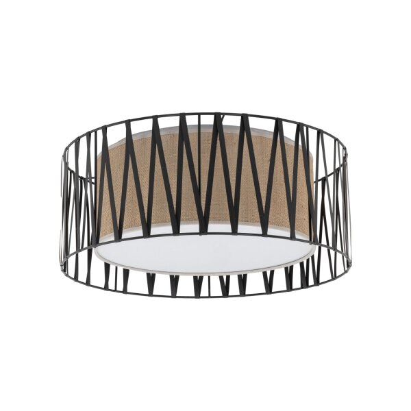 Deckenleuchte Stoff modern B:50 cm Schwarz E27 Natur