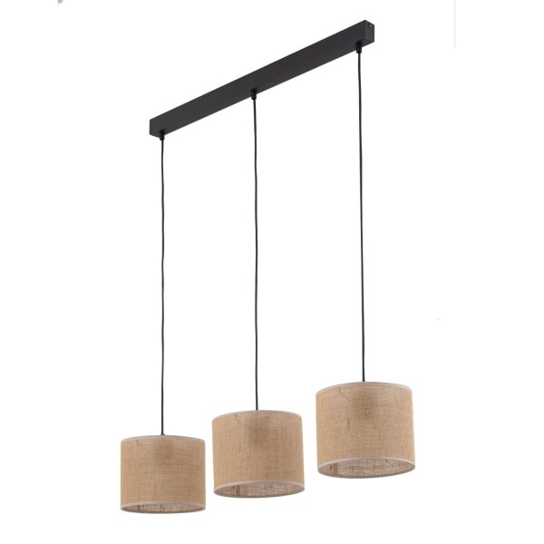 Hängelampe 3-flammig Schwarz Natur 84 cm E27 3-flammig
