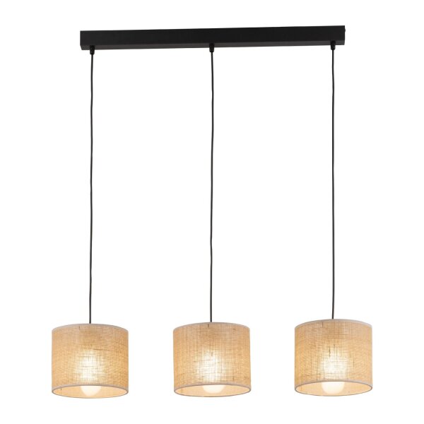 Hängelampe 3-flammig Schwarz Natur 84 cm E27 3-flammig