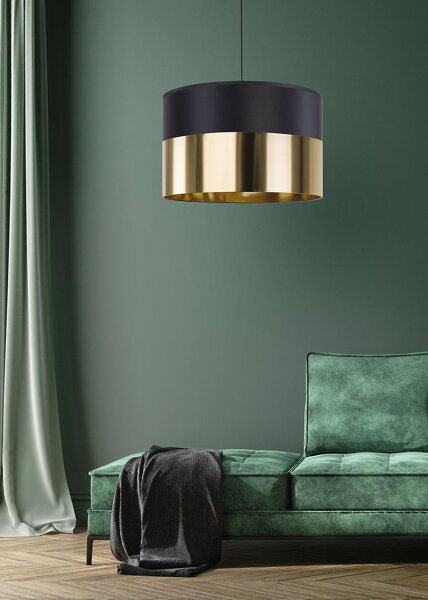 Pendelleuchte Wohnzimmer Schwarz Gold B:50 cm E27 Stoff