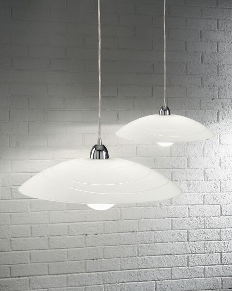 Pendelleuchte Chrom E27 Metall Glas Weiß Ø50 cm rund