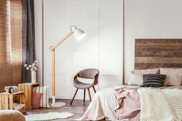 Stehleuchte Holz Skandi E27 Weiß H:180 cm verstellbar