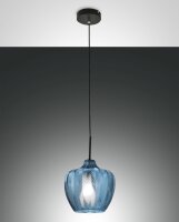 Pendelleuchte Azurblau E27 Glas rund &Oslash;25 cm Schwarz
