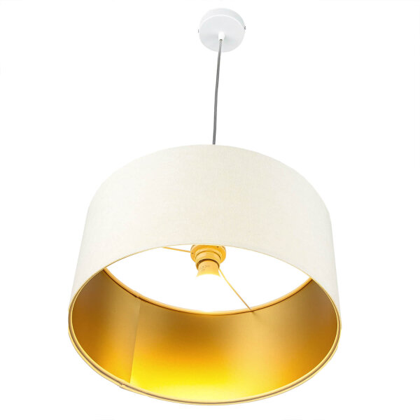 Hängeleuchte Retro Creme Gold Stoff rund Esszimmer