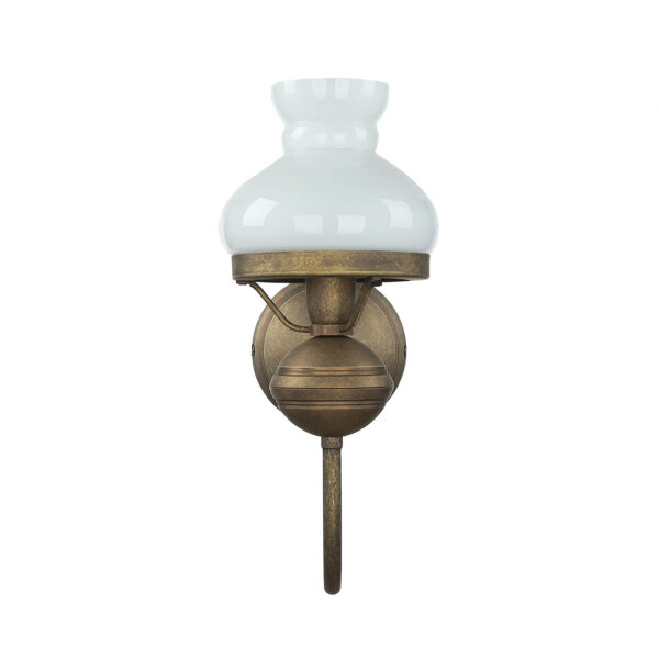 Wandlampe Weiß Glasschirm aus Echt-Messing Antik