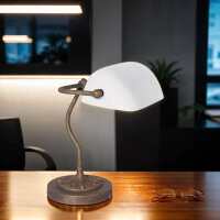 Lampe de banquier exclusive en bronze antique blanc...