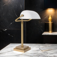 Lampe de banquier design en bronze clair blanc laiton...