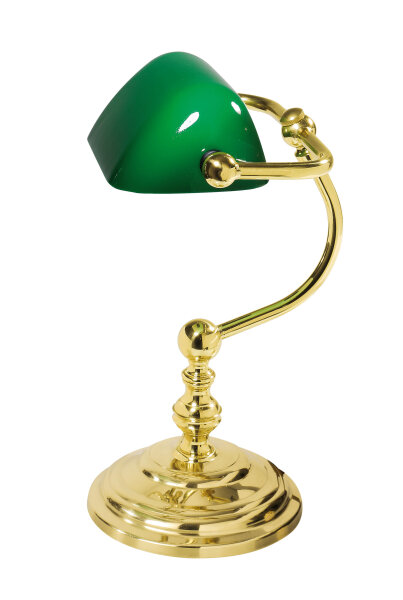 Lampe de banquier or 24 carats en laiton avec abat-jour en verre