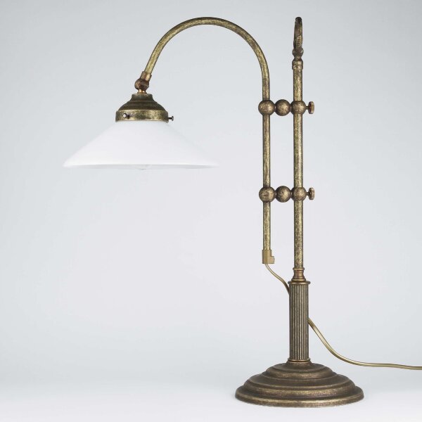 Tischlampe Schreibtisch aus Messing Glas 49 cm E14 in Antik