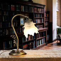 Lampe de table Abat-jour en verre blanc Laiton...