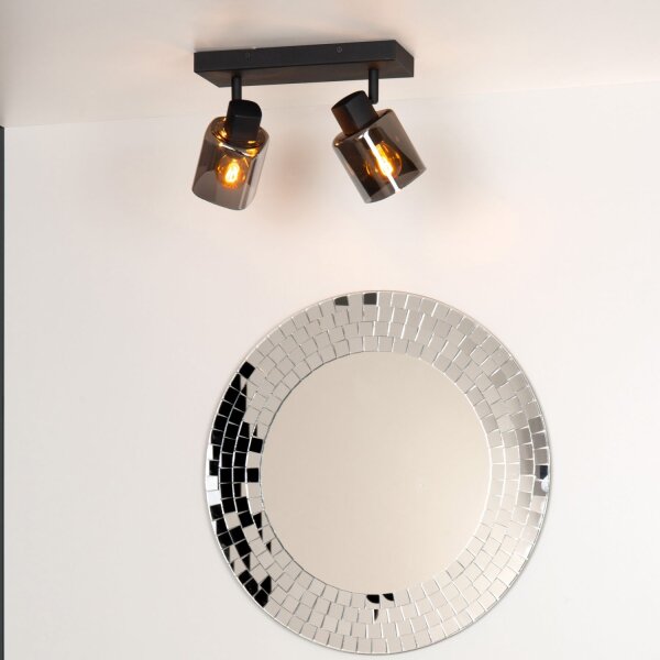 Deckenspot Metall Rauchglas 2-flammig E14 B:26 cm