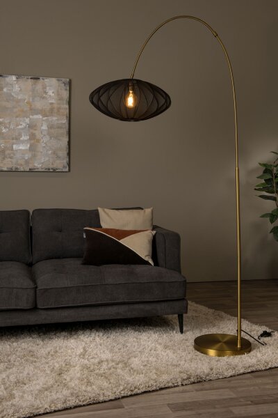 Bogenleuchte Messing Schwarz E27 H:192 cm edel