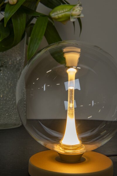 LED Tischleuchte Glas Metall Messing 2700 K H:17 cm